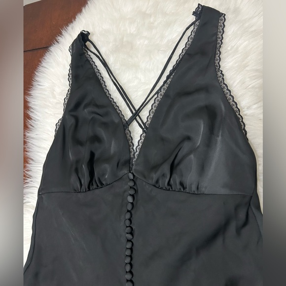 NWT Meshki Size S Amiri Satin Mini Dress With Lace Black Open Back - Picture 6 of 16